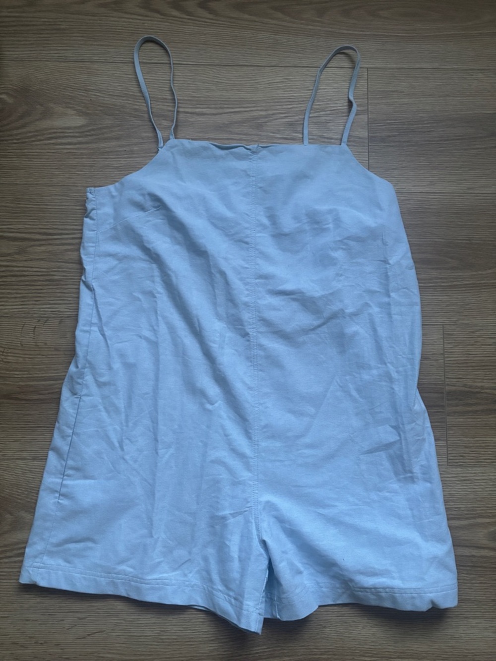 Women’s Light Blue Spaghetti-Strap Cotton Bodysuit Romper